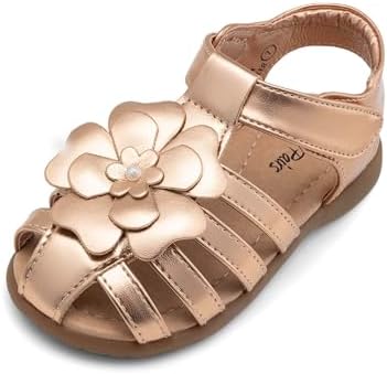 DREAM PAIRS Girls Toddler/Little Kid Closed-Toe Flower Summer Dress Sandals Shoes