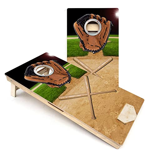 Skip's Garage Baseball Bats All-Weather Cornhole Boards - Includes (2) Boards (Resin Bags) + (1) Carry Case, (2) Hole Lights & (2) Edge Lights