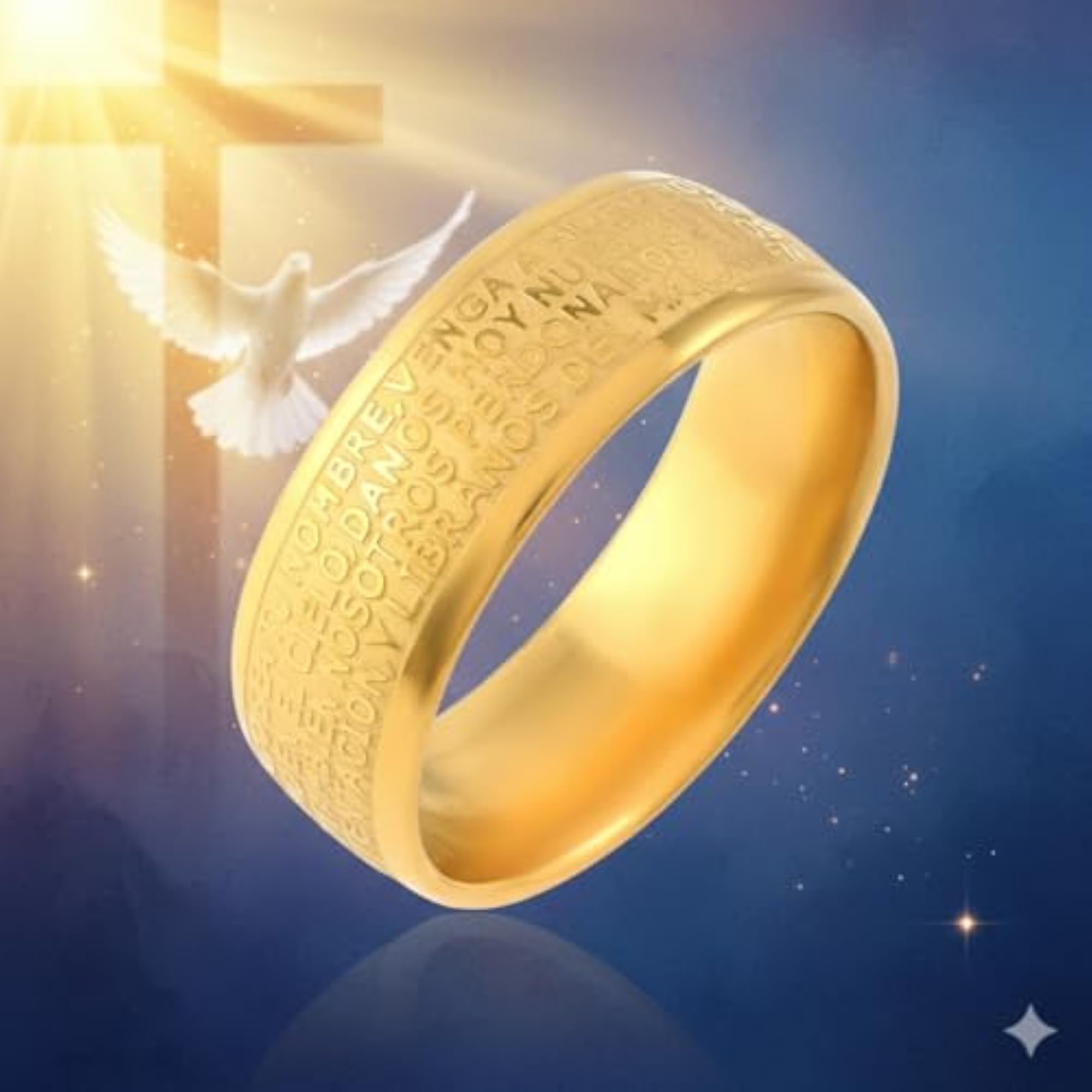 Brass Micron Gold Plated 'Padre Nuestro' Prayer Ring, Unisex