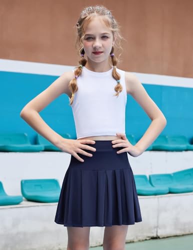 Arshiner Faltenrock Mädchen Tennisrock Plissee Sommerrock Blau Sportrock Hohe Taille Golf Skorts Schuluniform Rock 160/12-13 Jahre