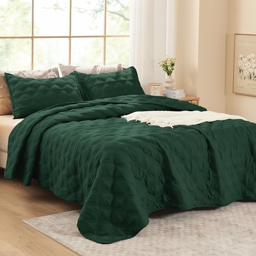 Image of Litanika King Size Quilt Bedding Set, Emerald Green Oversized Lightweight Comforter Bedspreads & Coverlets, Boho Farmhouse Bedding Cover Bed Decor All Season, 3 Pieces (1 Quilt, 2 Pillowcases)