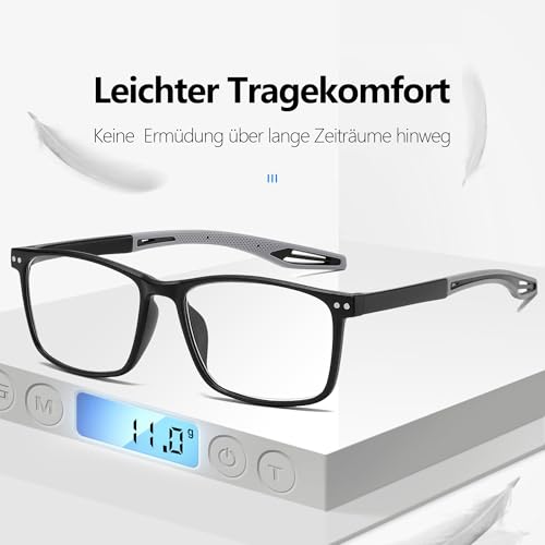 Fsread 3 Pack Lesebrille für Herren Sportlicher Stil Blaulichtblockierende Quadratische Rahmen Leichte Bequeme Lesehilfe +2.0