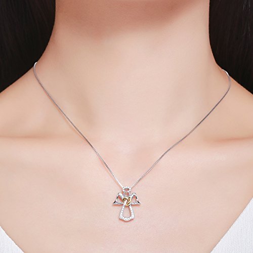 925 Sterling Silver Cubic Zirconia Guardian Angel Pendant Necklace for Women Rose Gold Heart Jewelry Unique Gifts for Women4