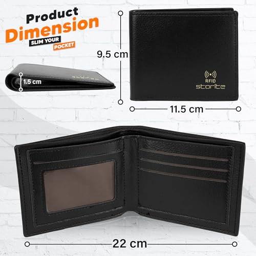 Image of Storite Men's Multi-Card Bifold Leather Wallet RFID Protected Bifold Wallet - Slim PU Leather Money & Credit Card Holder Purse with ID Window (Black)