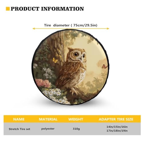 Image of Pensura Spare Tire Cover Elastic Cute Owl Print Tire Covers Protectors, Easy to Install, Fit for Jeep Wrangler RV SUV Truck Travel Trailer, Wear-Resistant & Weatherproof