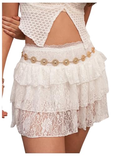 GORGLITTER Women's Y2k Western Gold Belt Chain Metal Concho Y2k Chain Cowgirl Waist Belts