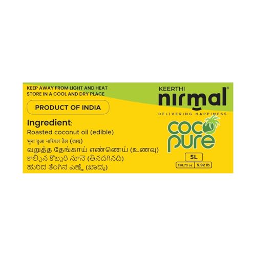 Image of Keerthi Nirmal Coco Pure Coconut Oil - Double Roasted Coconut Oil for Cooking, Hair & Skin Care - Ideal for Everyday Use (5 Ltr)