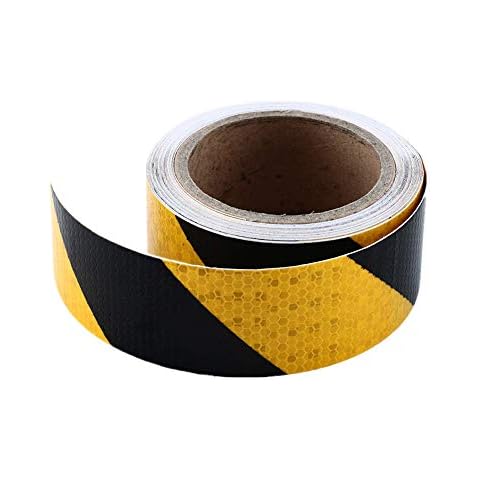 Onerbuy Waterproof Reflective Safety Hazard Caution Tape Yellow Black Striped Floor Marking Tape Self-adhesive Warning Sticker, 2 Inch x 30 Feet Cover