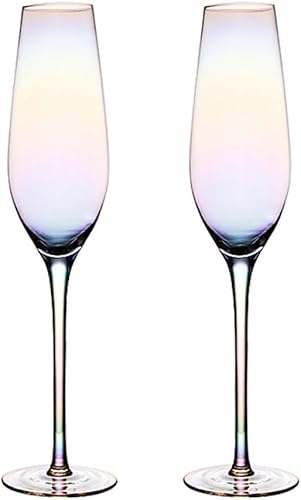 Miniatura 11 de Juego de 2 copas de vino vintage, sopladas a mano, copas de champán de boda con tallo largo, cristalería iridiscente, regalo para fiestas,