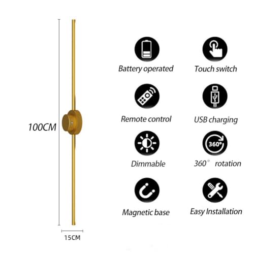 Iluminación de pared recargable dorada de 100 cm con sensor táctil de giro 3