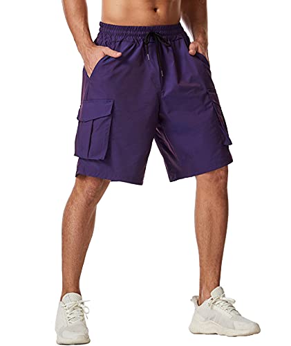 SOMTHRON Pantaloni corti da uomo, per jogging, allenamento, estivi, sportivi, in cotone, per fitness, jogging, con tasca, viola., XXXL