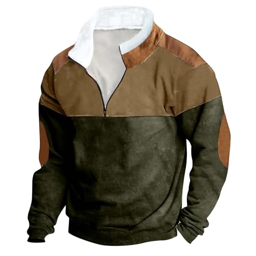 Men Western Aztec Pullover Sweatshirts Quarter Zip Jacket Tops Fleece Lined Fashion Sweatshirt Cowboy Western Clothing