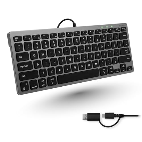 Macally Small Wired Keyboard for Mac and PC (Dual USB C + A...