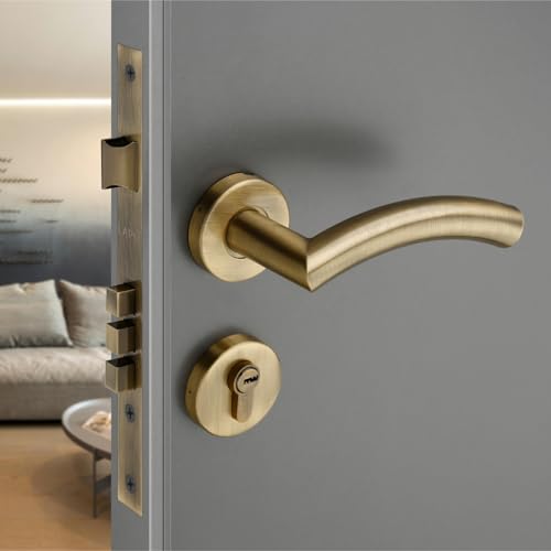 Image of LAPO Mortise Door Lock for Home Main Door & Bedroom with Handle - 50x85mm Body - 3 Brass Keys - Heavy-Duty 70mm Cylinder - Left-Right Fit 30-50mm Door Home Office Hotel | Antique Finish | CMH-5T