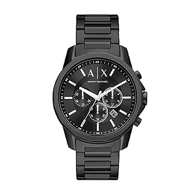 Armani Exchange Orologio da uomo nero, movimento cronografo al quarzo e cassa da 44 mm con cinturino in acciaio, Nero Jet