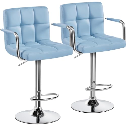 Image of Yaheetech Bar Stools Set of 2, Swivel with Backs, Adjustable Height, Blue