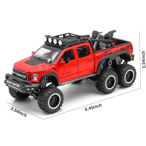 Image of DEUSON ECOM Exclusive Alloy Die Cast Metal Car Pull Back 1:24 Raptor F150 Diecast Metal Pullback Toy Car With Openable Doors, Light Music Boys Gifts Toys For Kids, Multicolor