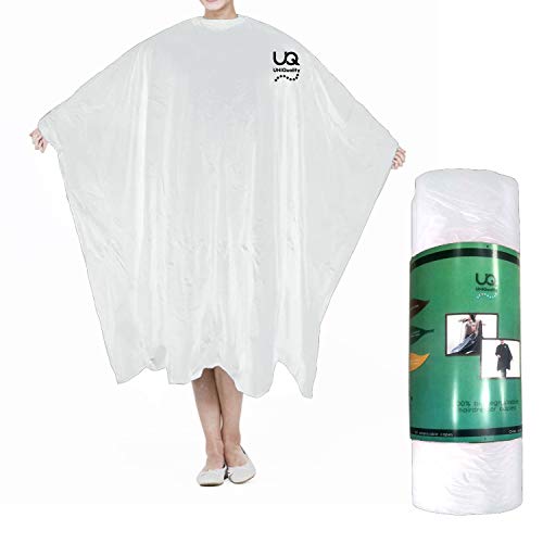50 Disposable hair salon capes, Waterproof disposable shampoo capes, hair color capes for salon, disposable hair cutting capes protects salon chair. Biodegradable barber capes. No plastic. White