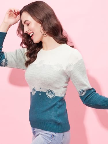Image of Modeve Self Design Round Neck Casual Women Crop Top Sweater||Winterwear||