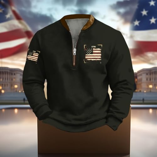 Oversized Sweatshirts for Men American Flag Print Henley Shirts Long Sleeve Mock Neck 1/4 Pullover Tops2