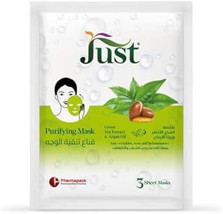 قناع تنقية الوجه المضاد للتجاعيد وحب الشباب والالتهابات من جاست، 3 أقنعة ورقية