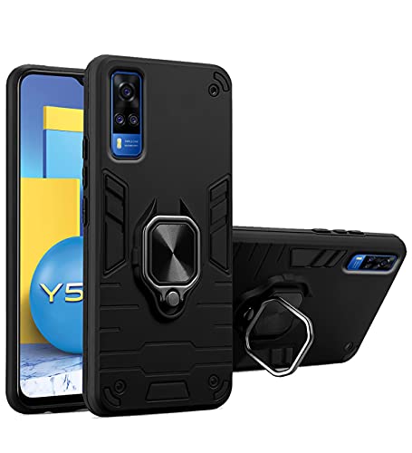Image of Pikkme D5 Tough Armor Bumper Back Cover Case for Vivo Y51 |Ring Holder & Kickstand in-Built (Black)