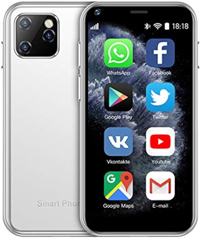 SOYES XS11 3G Mini Smartphone 2.5Inch WiFi GPS 1GB 8GB Quad Core Android Cell Phones 3D Glass Slim Body HD Camera Dual Sim Google Play Cute Smartphone (White)