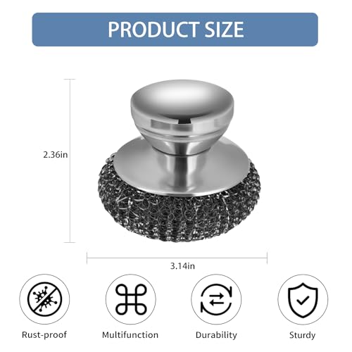 Image of 4Pcs Steel Wool Scrubber Set, Stainless Steel Scrubber with Stainless Steel Handle, for Cleaning Dishes, Cast Iron, Stock Pots, Pans, Griddles, Grills