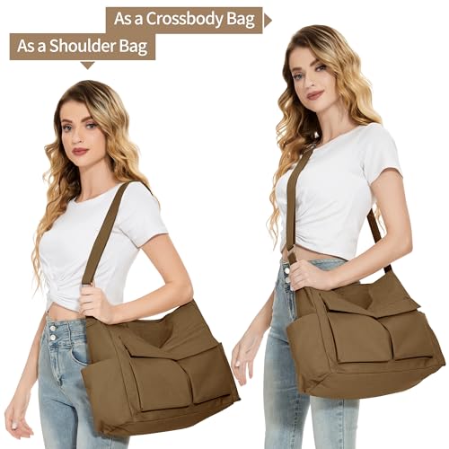 Image of KALIDI Canvas Tote Bag Large Hobo Crossbody Shoulder Handbag Zipper Messenger Bag for Women or Men Casual College Work