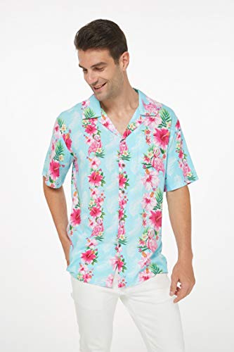 Image of Hawaii Hangover Family Matching Clothes, Pink Hibiscus Vine Turquoise | Family matching Hawaiian outfits, Pink Hibiscus Vine Turquoise, lightweight rayon, machine washable, tropical floral print