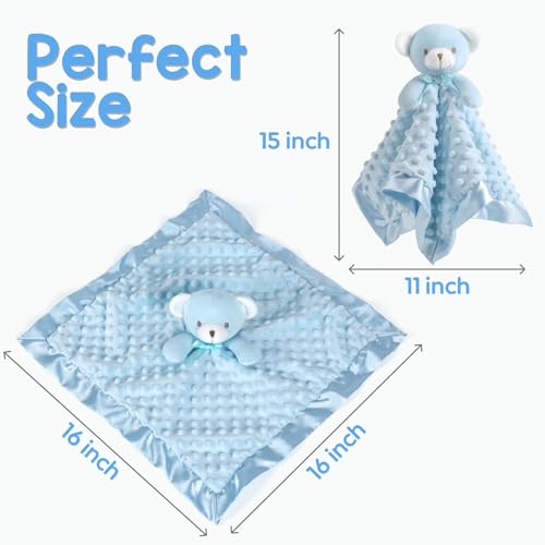 Image of Loveys for Babies, Soft Baby Security Blanket Lovies for Babies, Stuffed Animals Blankie for Newborn Infant with Baby Snuggle Toy, Boys Gilrs Gifts Blue Bear Security Blanket 16 Inch