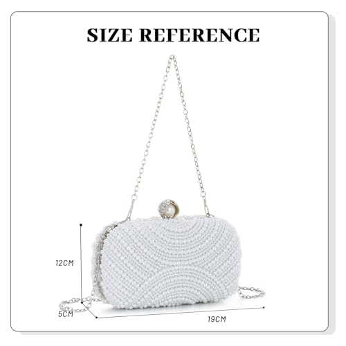 Image of Fecialy Pearl Clutch Purses for Women Wedding Crystal Beaded Evening Handbags Clutch with Pearl Chain