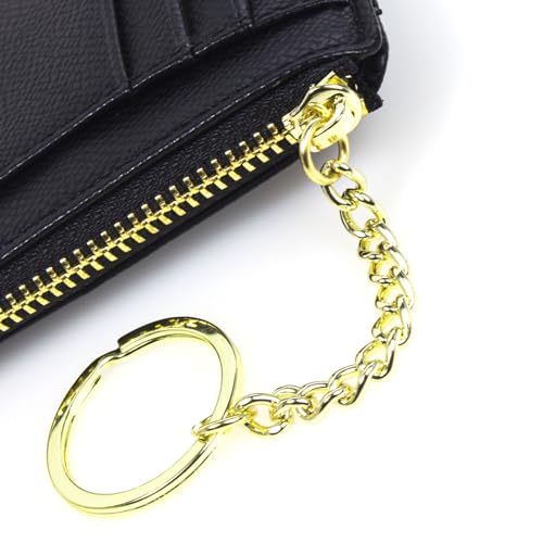Image of Slim RFID Blocking Card Holder Small Pocket Wallet Keychian Zipper Coin Purse Mini Cash & Coin & Cards Case for Women Men, Black, s, Slim Rfid Blocking Card Holder Small Pocket Wallet