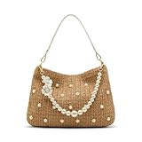 Betsey Johnson Straw Hobo with Pearl Strap, Natural