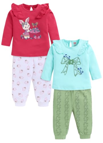 Image of LuvLap Baby Girls Regular Fit 100% Cotton Half Sleeves Girls Top CoSet Pack of 2