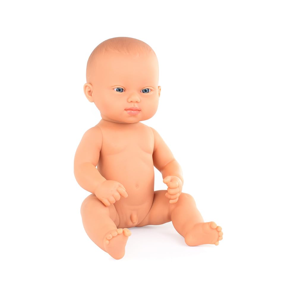 Miniland - Caucasian Baby Boy Doll with Down Syndrome, 32 cm, Inclusive Anatomically Correct with Diverse Features, Handmade Baby Doll