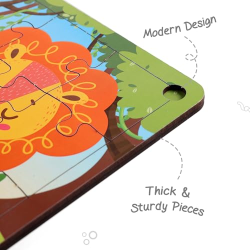 FIRSTCRY INTELLISKILLS Premium Jungle Jigsaw Puzzle For Kids, Wooden Animal Jigsaw Puzzle For Girl & Boy, Learning & Education Toy For 3+ Years, Brain Booster Game, Motor Skills,Birthday Gift (54 Pcs)