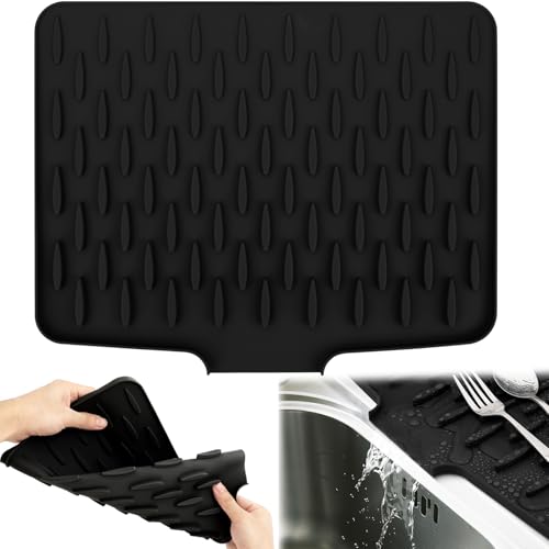 RZCOMP Abtropfmatte Geschirr Abtropfmatte Spüle Silikon Rutschfestes Matte & Hhitzebeständige Faltbare Abtropfmatte mit Rillenstruktur für Küchenarbeitsplatten und Küchenspüle (schwarz 40*32.5cm)