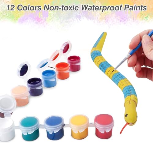 KKSJK DIY Basteln Holzbausatz, 6 flexibel Schlangen zum Bemalen mit Farben und Pinsel Ideal für Familienaktivitäten