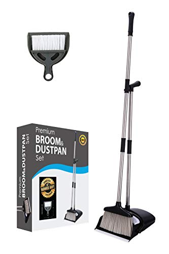 Premium Broom and Dustpan Set, Improved bristles, Long Handle for Home, Kitchen Room