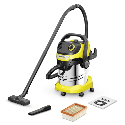 Kärcher, Aspirador en Seco y Húmedo WD 5 S V-25/5/22, Filtro plegado plano, 1100 W, Yellow/Black, Depósito 25 l, Manguera aspiración 2,2 m y almacenamiento de manguera Kärcher, Aspirador en Seco y Húmedo WD 5 S V-25/5/22, Filtro plegado plano, 1100 W, Yellow/Black, Depósito 25 l, Manguera aspiración 2,2 m y almacenamiento de manguera