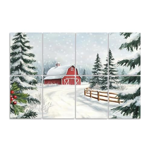 8 Pack Paneles Acústicos Artísticos Absorbentes de Sonido Escena de Bosque Nevado Navideño Vintage Decorativos para Pared Auto Adhesivos para Estudios de Grabación Oficina 48"x32"