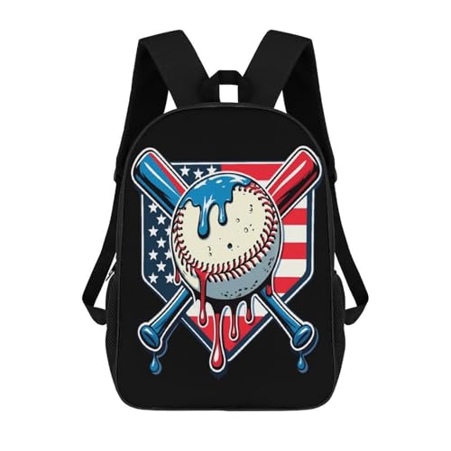 Baseball Drip Ice Cream American Flag Game Day Backpack Simple Leisure Travel Backpack Outgoing Daypack 17 Inch
