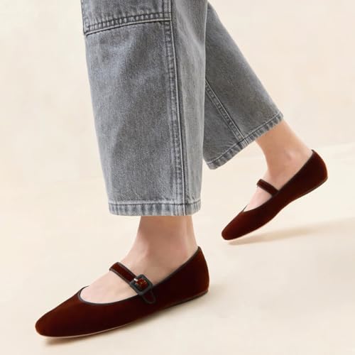 miss left Women's Comfort Buckle Strap Mary Janes Classic Closed Round Toe Ballet Flats Slip On Cozy Casual Dance Shoes Size 4-16 US4