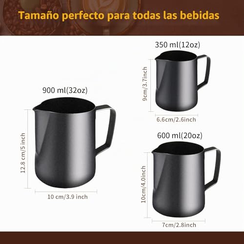 Miniatura 2 de Jarritas Para Leche, Techken Jarra De Leche Negro 350ml 600ml 12oz 20oz Para Café Y Latte Art