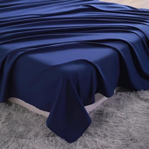 Image of NTBAY King Microfiber Flat Sheet, 105 x 102, Navy Blue