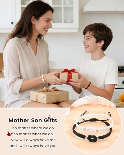 Image of YELUWA 2 Pcs Mother Daughter /Son Bracelets, Mothers Day Gifts, Back to School Gift, First Day of School Gifts, Lovely Charm Bracelets Set Mommy and Me Jewelry with Gift Box Wish Card