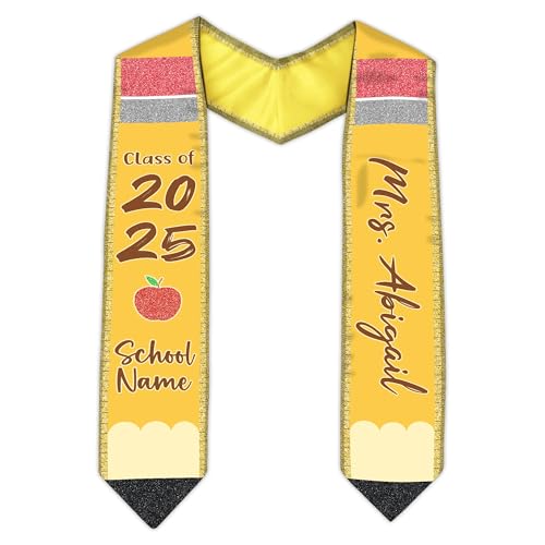 MonkeyVan Personalized Teacher Graduation Stole 2025,Custom Pencil Graduation Stole for Teachers,Class of 2025 Teacher Sash S290