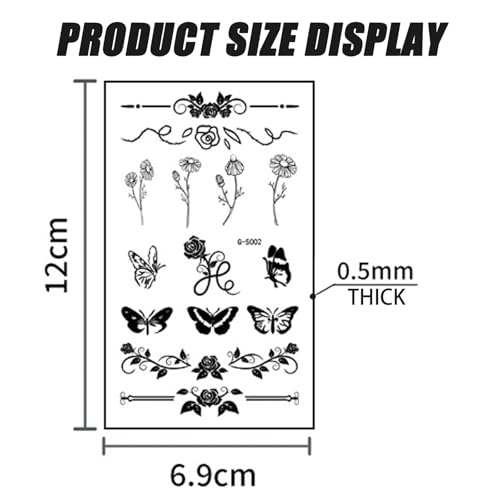 Realistic Small Finger Temporary Tattoos - 10 Sheets Waterproof & Long Lasting Fake Tattoos with Black Floral Designs - Image 4