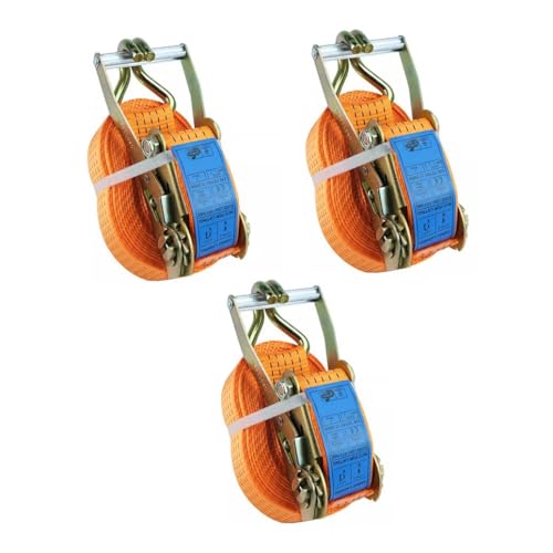Amarre con trinquete de 3m x 50mm en pack de 3 juegos con ganchos de poliéster para remolques